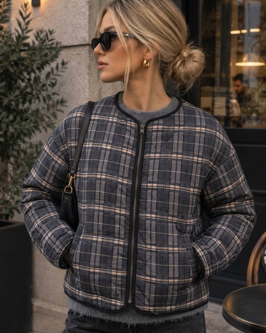 Casual Plaid Quilted Jacket