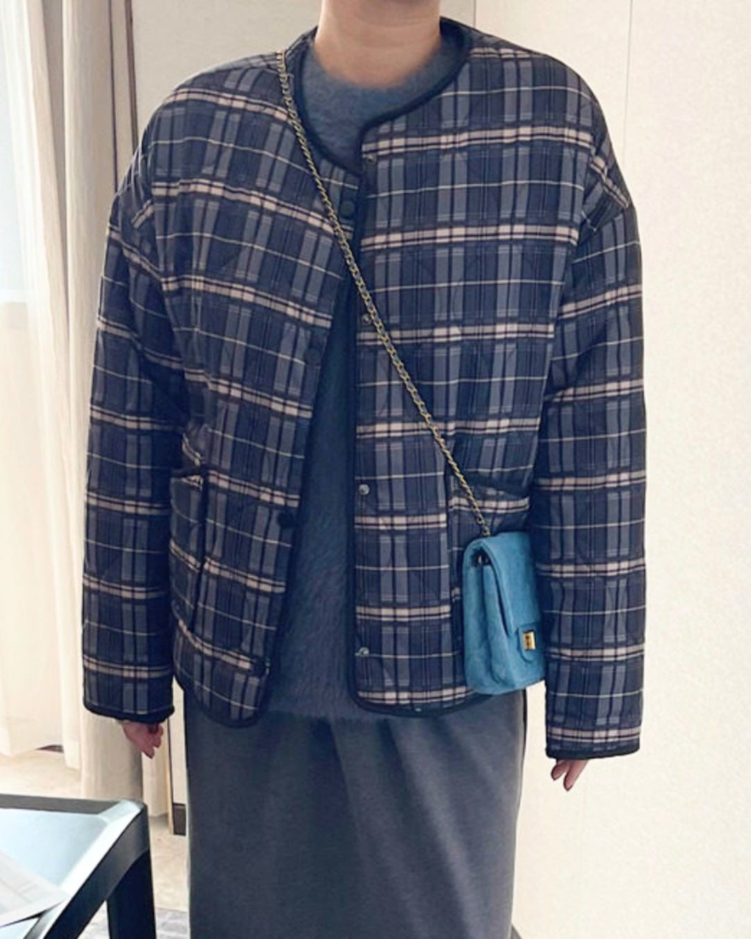 Casual Plaid Quilted Jacket