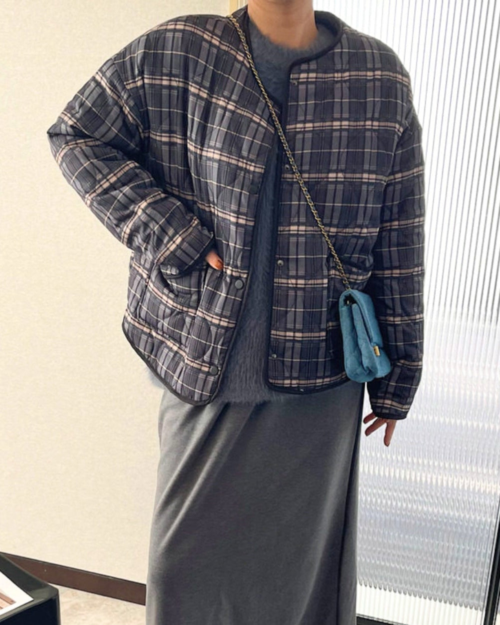 Casual Plaid Quilted Jacket