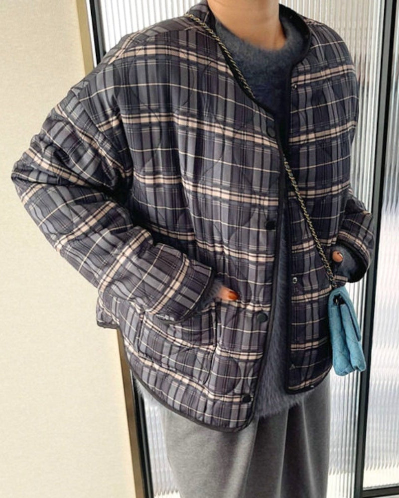 Casual Plaid Quilted Jacket