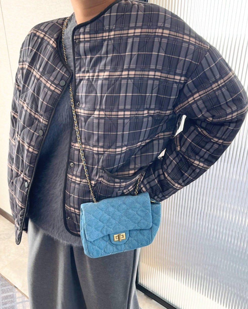 Casual Plaid Quilted Jacket