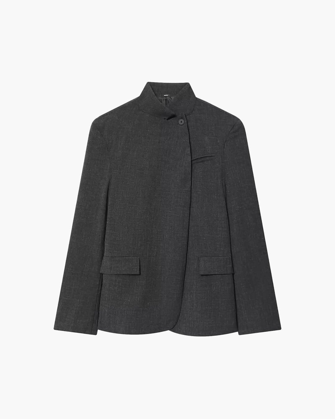 OLANE Asymmetric High Neck Blazer Coat Charcoal GreyXSBlazer