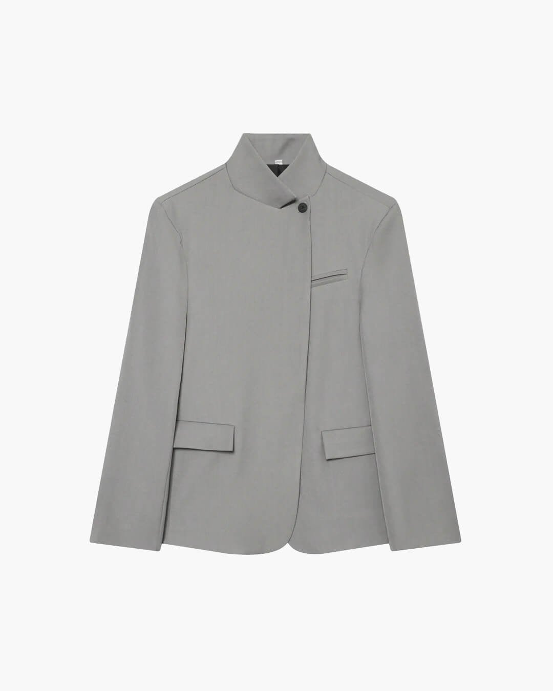 OLANE Asymmetric High Neck Blazer Coat GreyXSBlazer