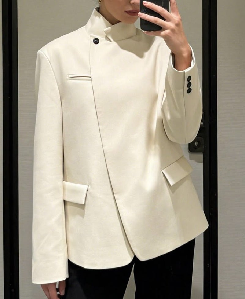 OLANE Asymmetric High Neck Blazer Coat IvoryXSBlazer