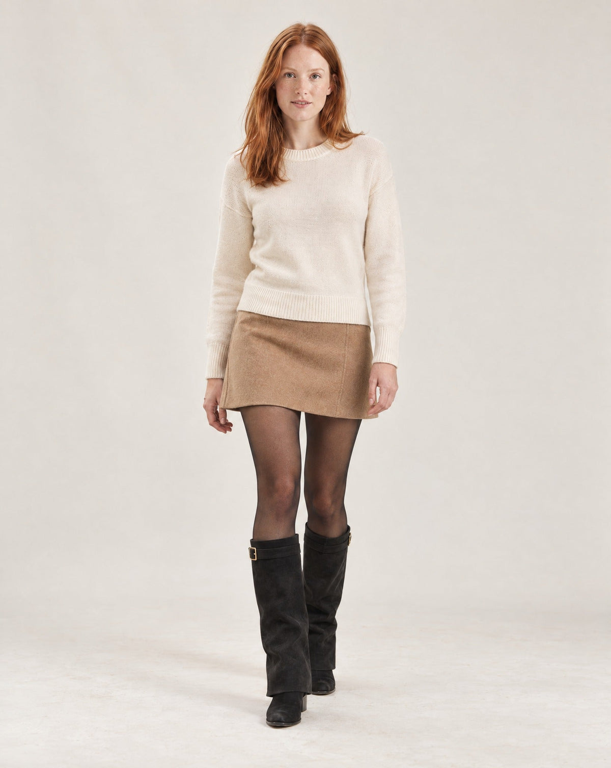 OLANE Belt Buckle Knee High Faux Suede Boots Black36Shoes