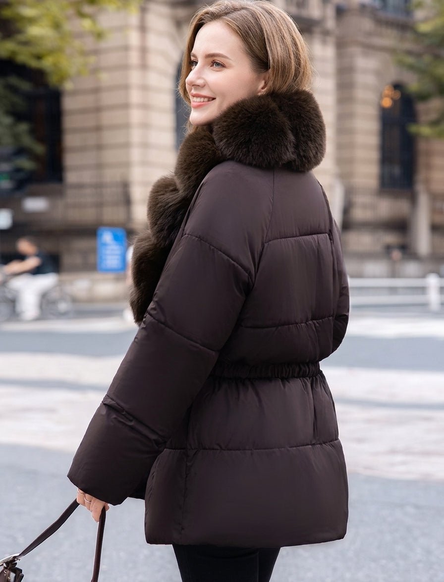 Parka mit Gürtel, Kunstfellkragen und Steppung