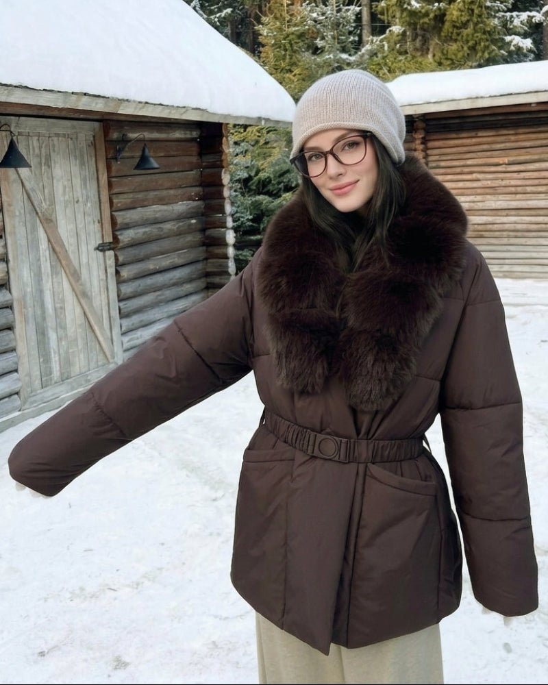 Parka mit Gürtel, Kunstfellkragen und Steppung