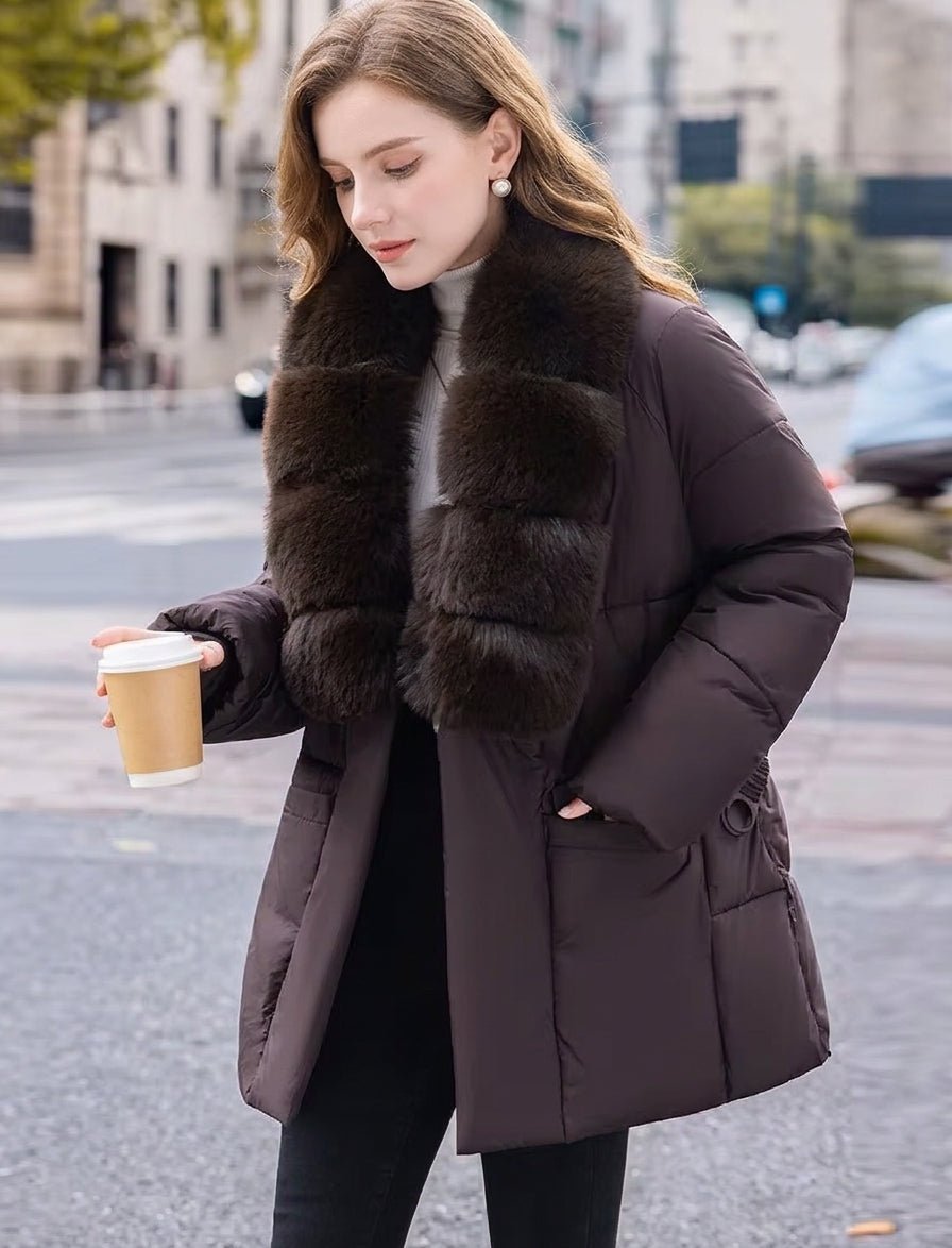 Parka mit Gürtel, Kunstfellkragen und Steppung