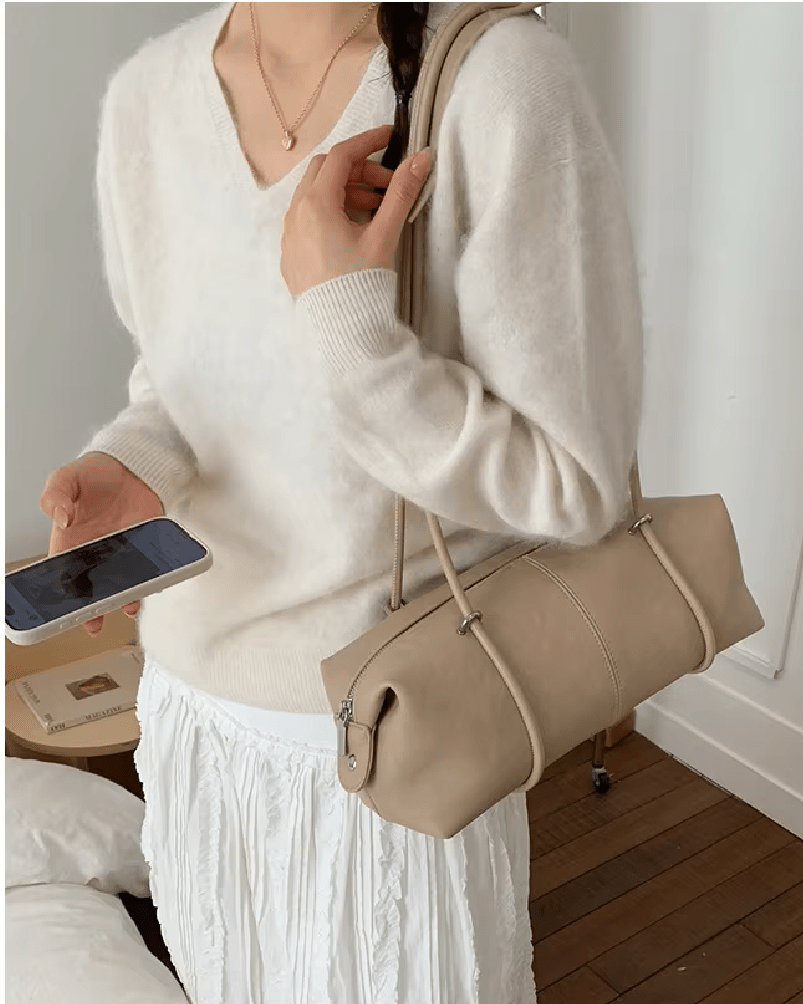 OLANE Boston Leather Pillow Shoulder Bag BeigeWomen's Handbags