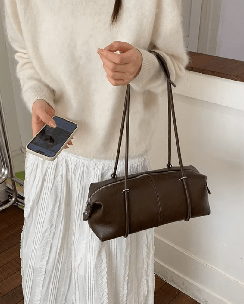 OLANE Boston Leather Pillow Shoulder Bag BrownWomen's Handbags