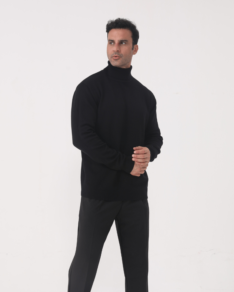 Olane Brand Men's Slim Fit Turtleneck Sweater - Elegant Beige Fine Knit for Business & Leisure BlackSMen's Sweaters