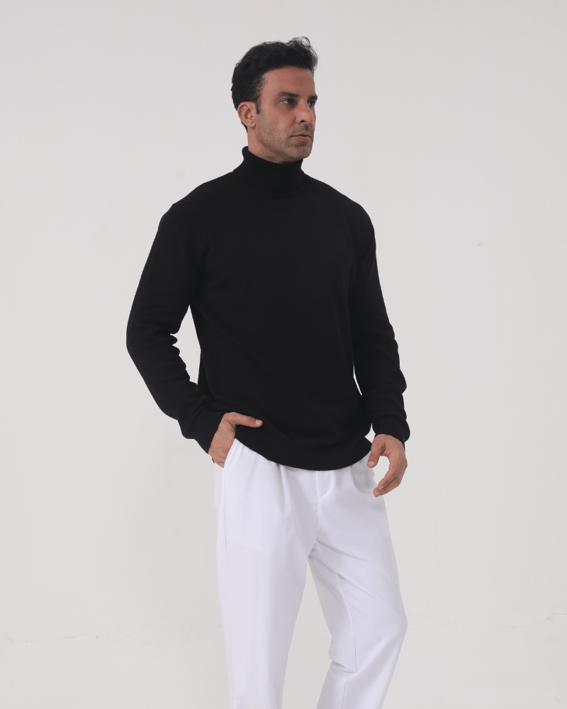 Olane Brand Men's Slim Fit Turtleneck Sweater - Elegant Beige Fine Knit for Business & Leisure BlackSMen's Sweaters