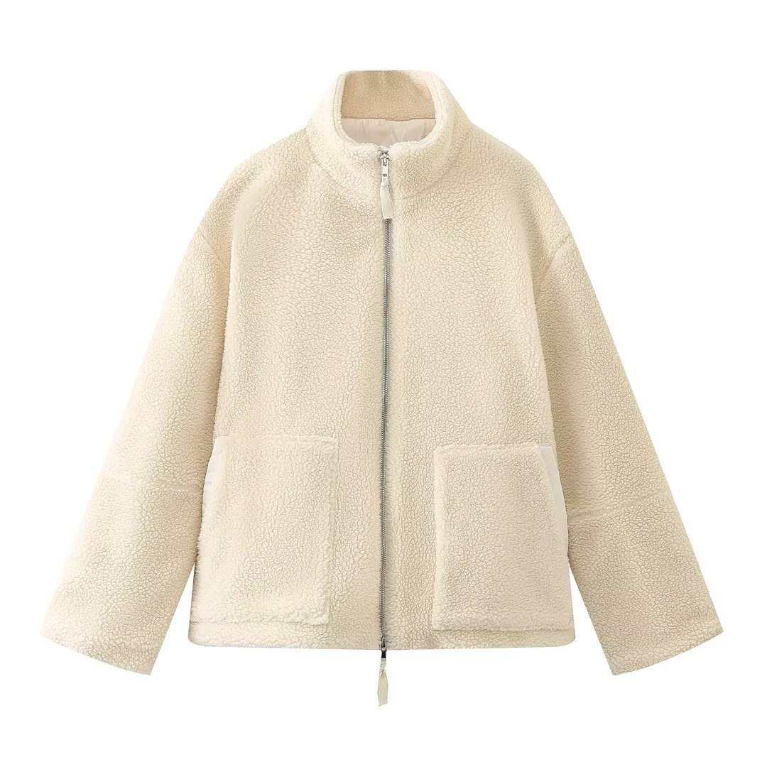 OLANE Carla Zip Up Teddy Jacket BeigeSWomen's Coats & Jackets