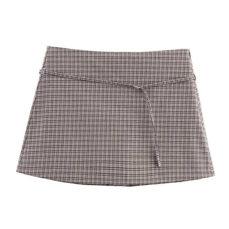 OLANE Casual Side Zip Mini Skort with Belt CheckXSShorts