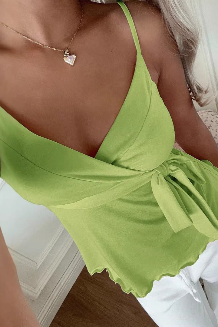 OLANE Chic V-Neck Wavy Cami Top GreenSWomen’s Tops