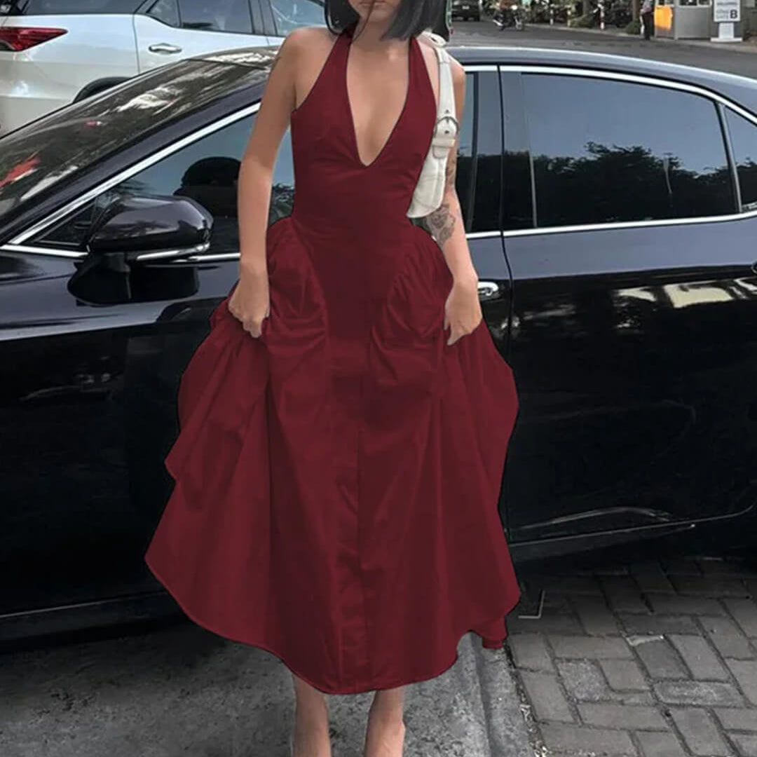 Gina – Chiffon-Maxikleid mit tiefem Ausschnitt