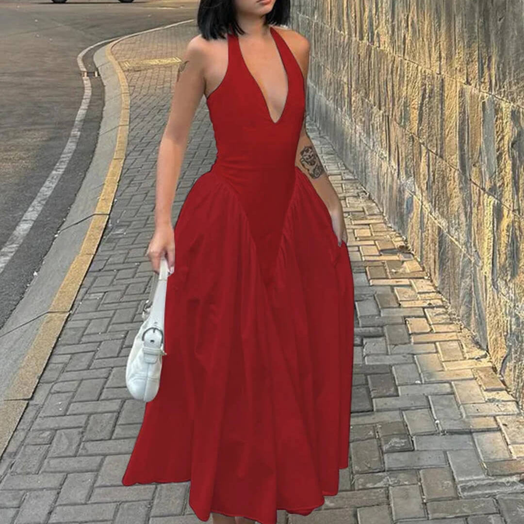 Gina – Chiffon-Maxikleid mit tiefem Ausschnitt