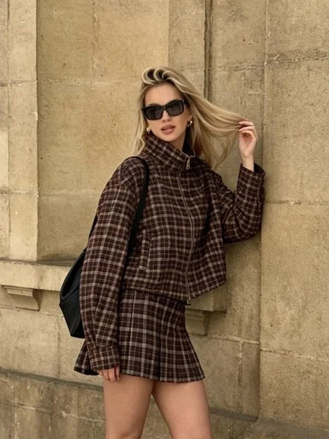 OLANE Classic Checked Jacket & Skirt Set Jacket OnlyXSWomen's Sets