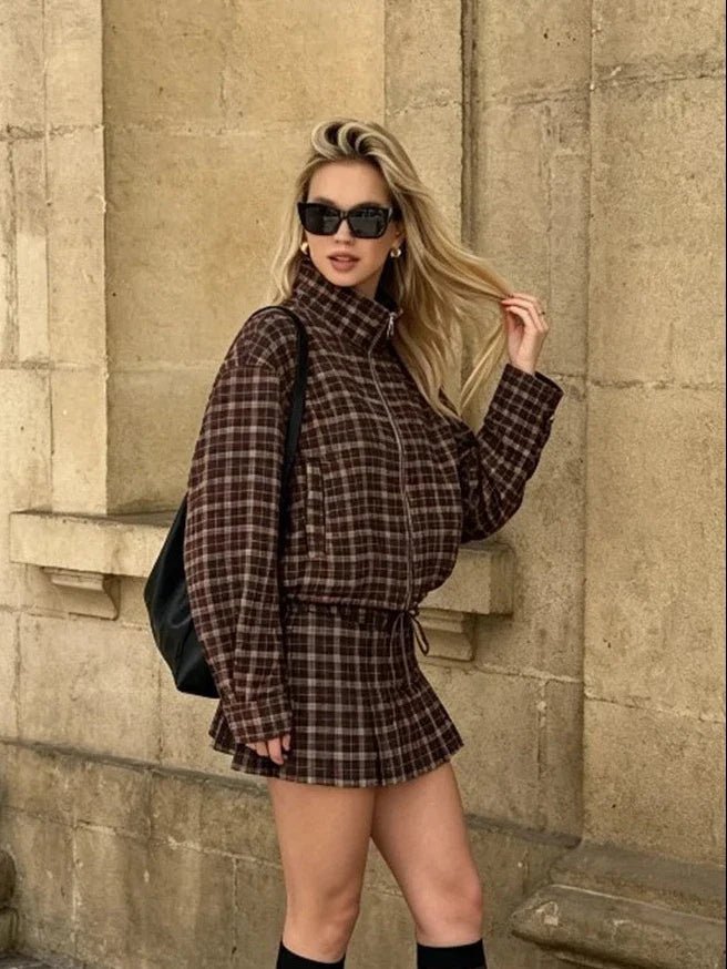 OLANE Classic Checked Jacket & Skirt Set Jacket OnlyXSWomen's Sets