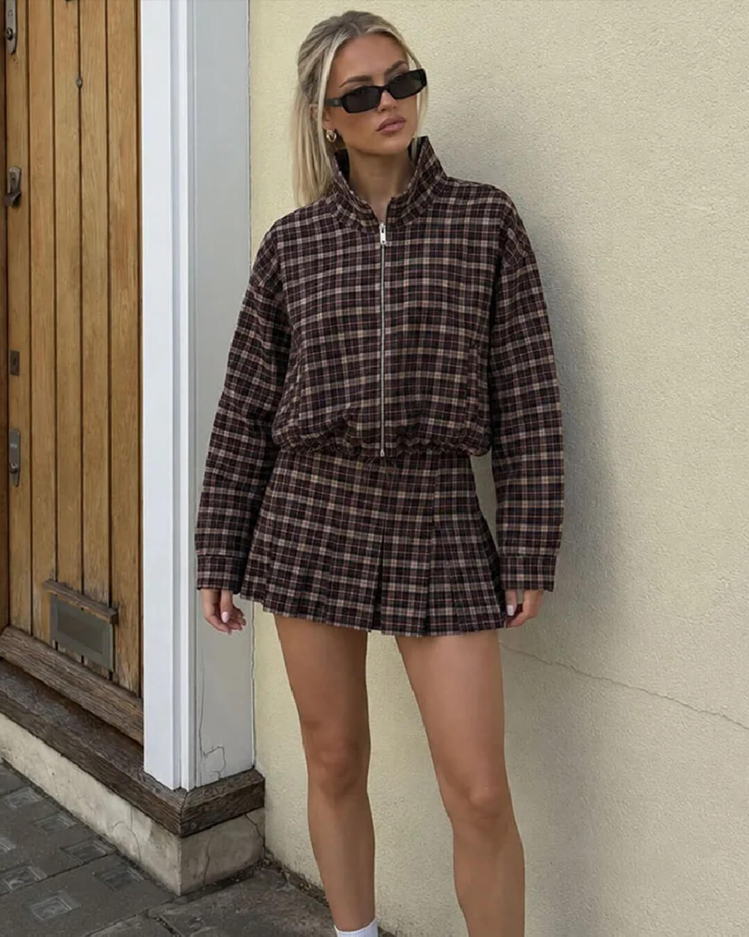 OLANE Classic Checked Jacket & Skirt Set Jacket OnlyXSWomen's Sets