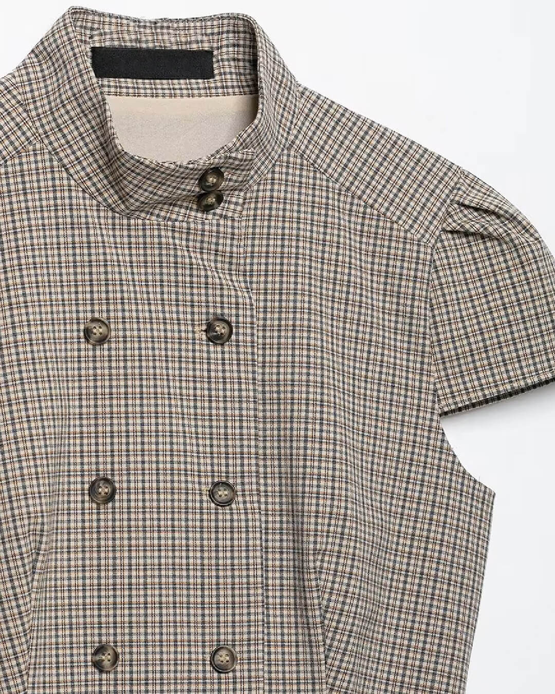 OLANE Classic Double-Breasted Plaid Blouse BlackSBlouse