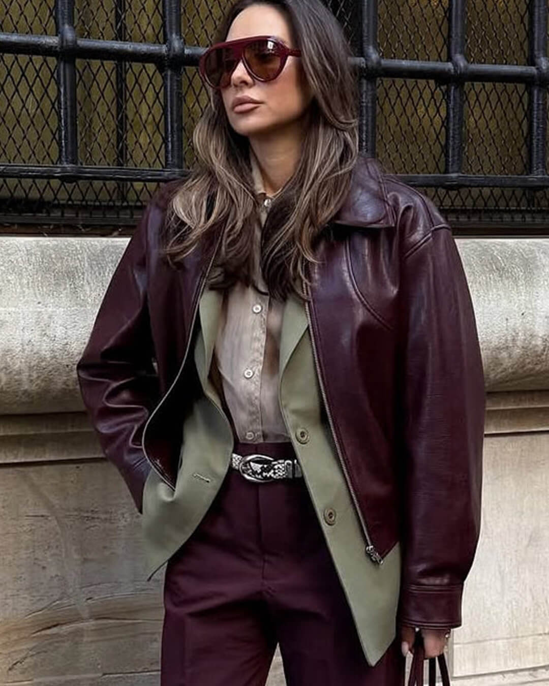 OLANE Classic Faux Leather Lapel Jacket WineSJacket