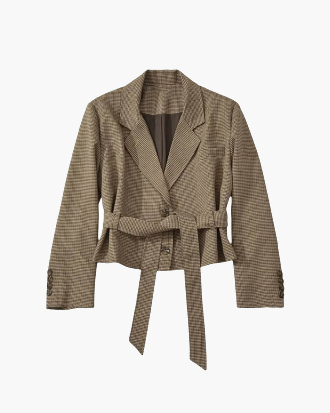 OLANE Classic Houndstooth Lace-Up Blazer BrownMJacket