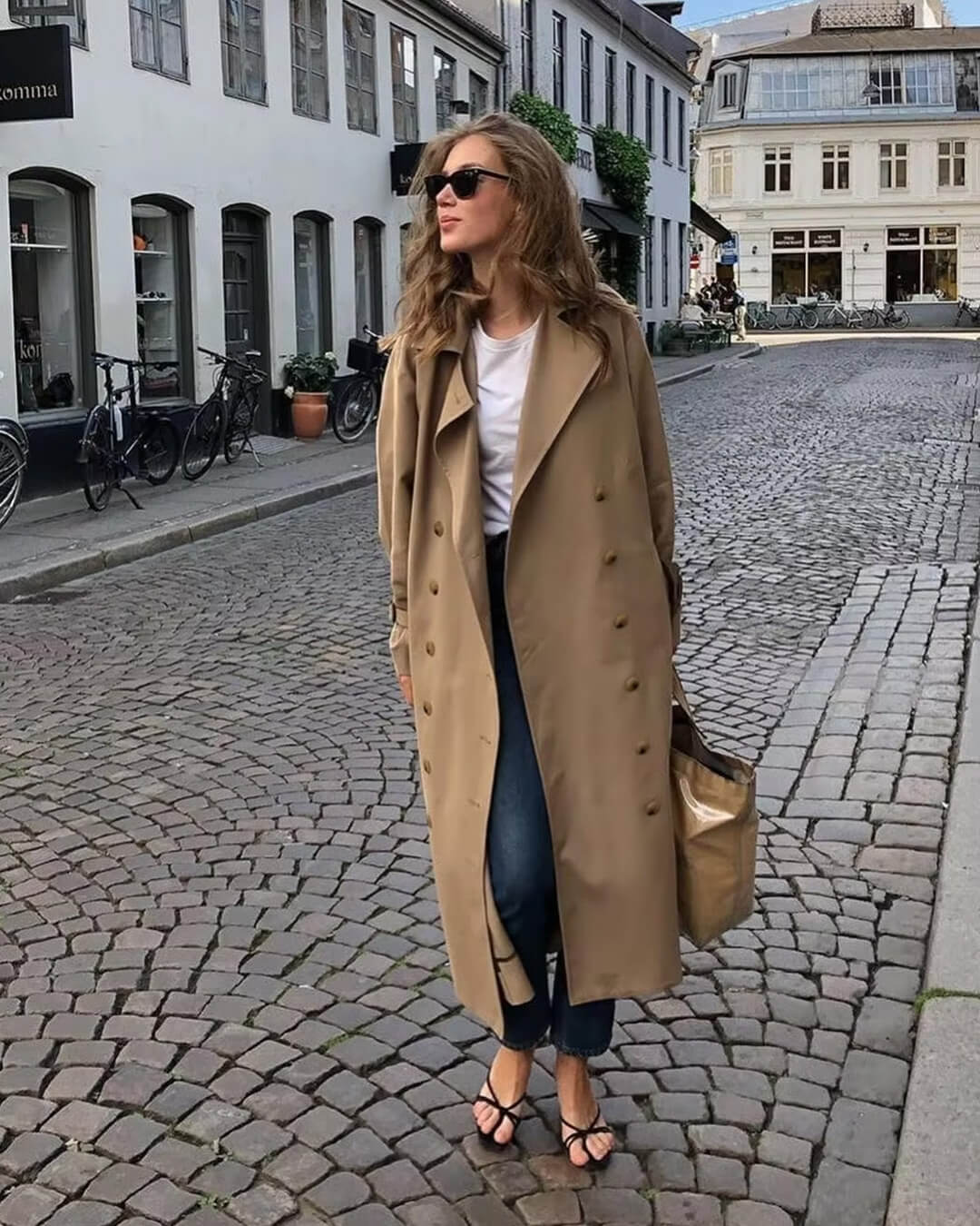 OLANE Classic Long Double Breasted Trench Coat BeigeLWomen's Coats & Jackets