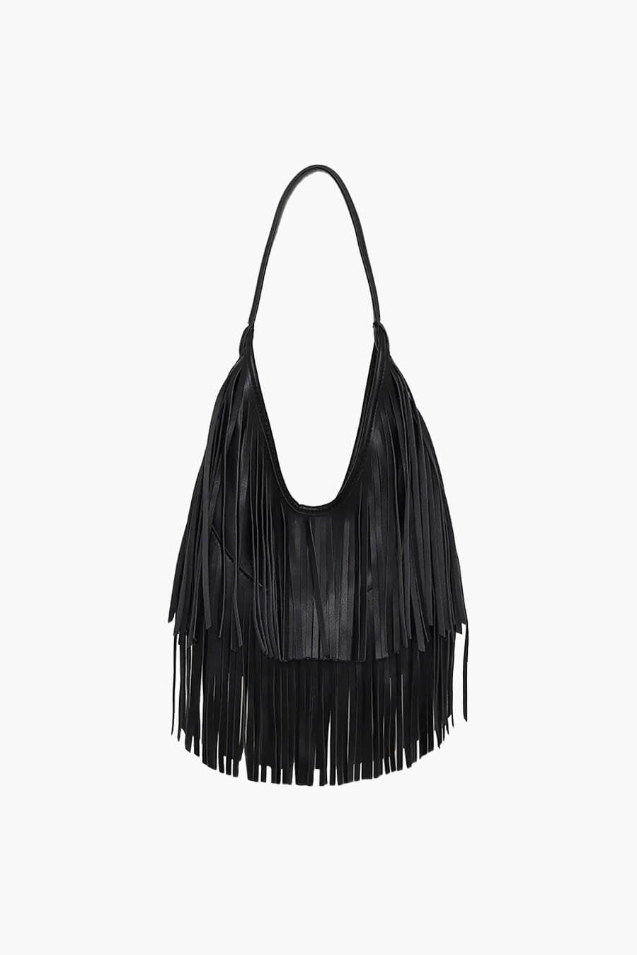 OLANE Classic Open Top Tasseled Hobo Bag BlackBag