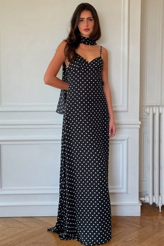Adolfina – Rückenfreies, gepunktetes Maxikleid