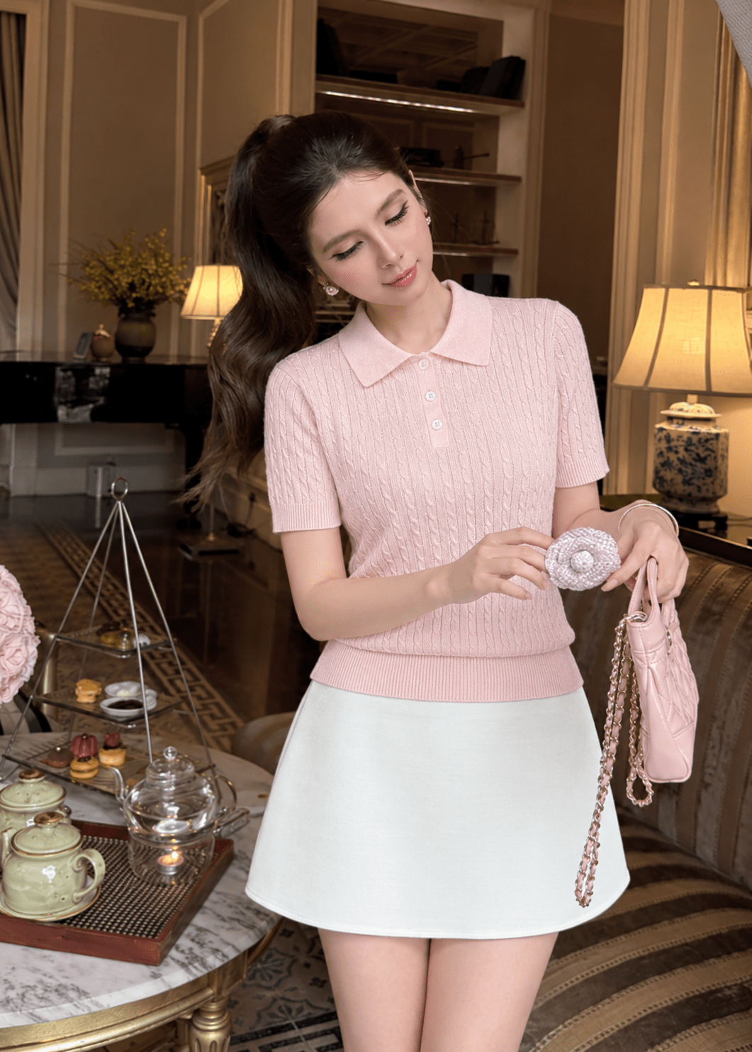 OLANE Classic Ribbed Knit Polo Top One sizeWomen’s Tops