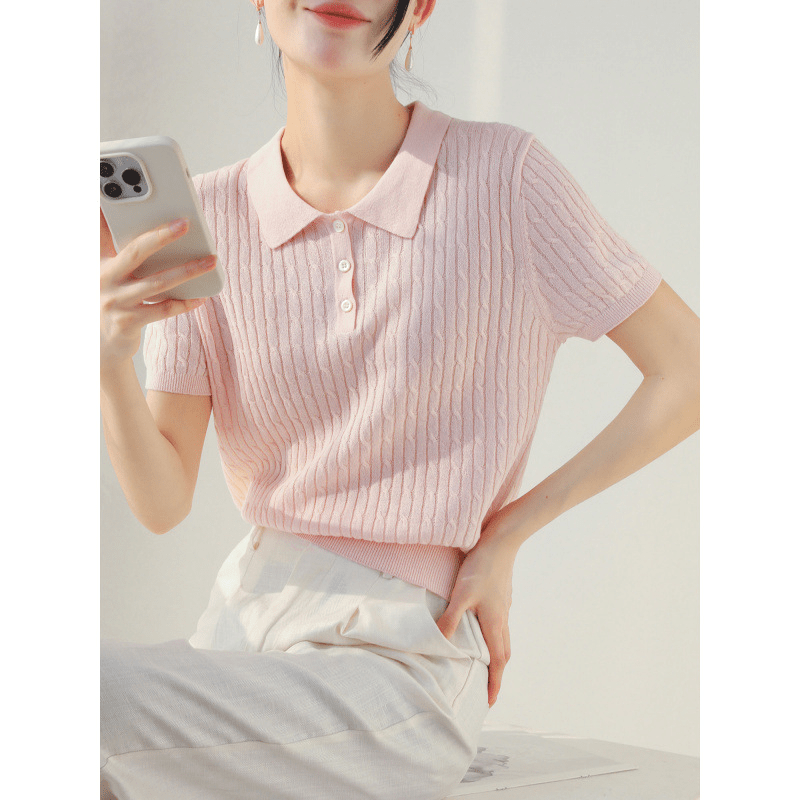 OLANE Classic Ribbed Knit Polo Top One sizeWomen’s Tops