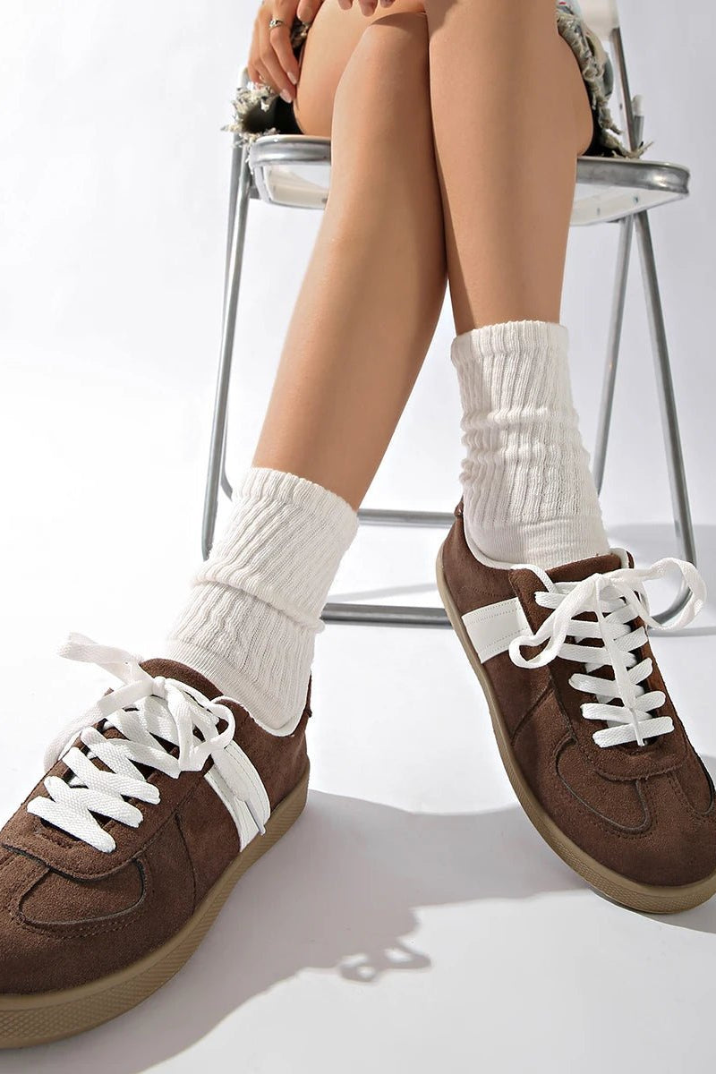 OLANE Classic Suede Sneakers with Details Brown36Women's Shoes