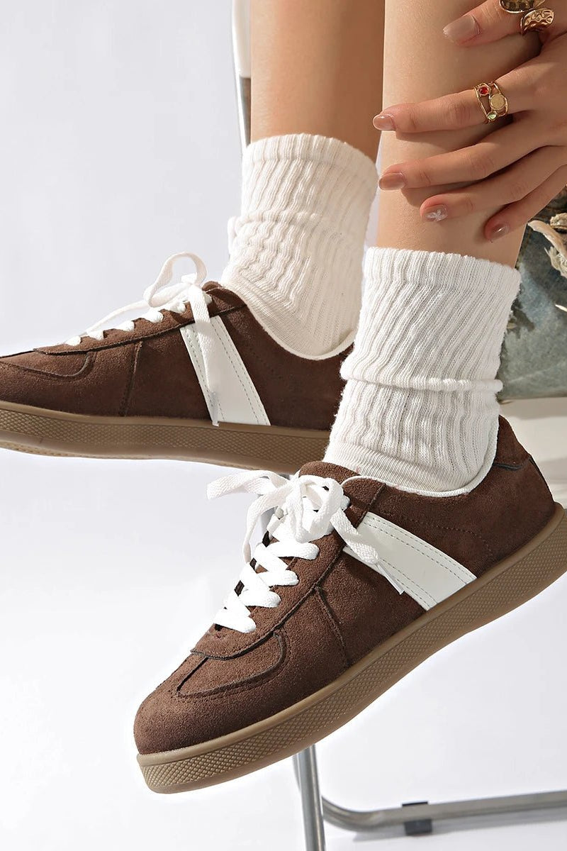 OLANE Classic Suede Sneakers with Details Brown36Women's Shoes