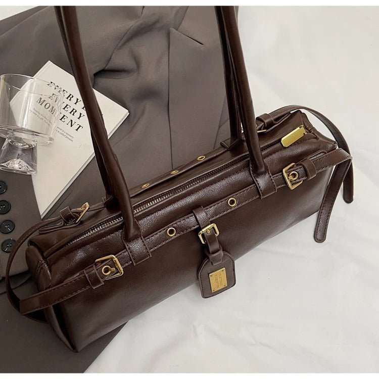 OLANE Classic Vegan Leather Shoulder Bag BrownBag