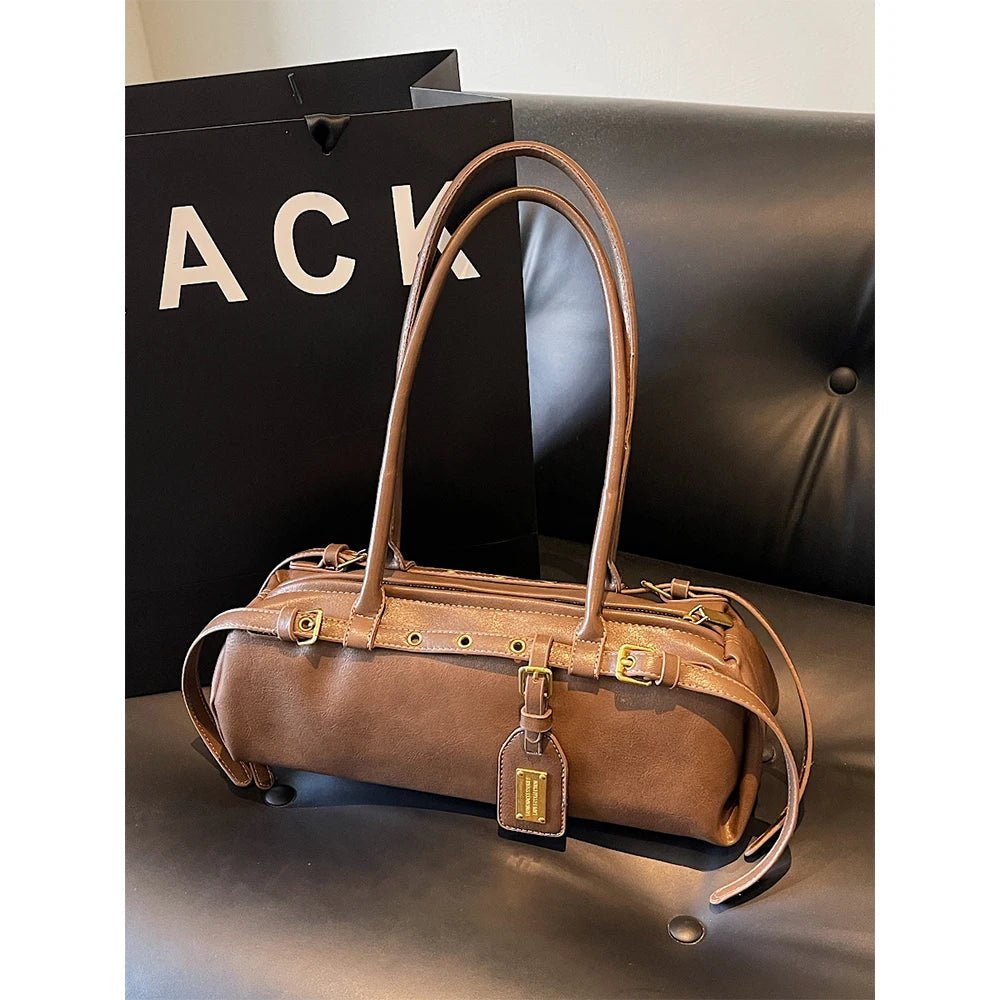 OLANE Classic Vegan Leather Shoulder Bag BrownBag