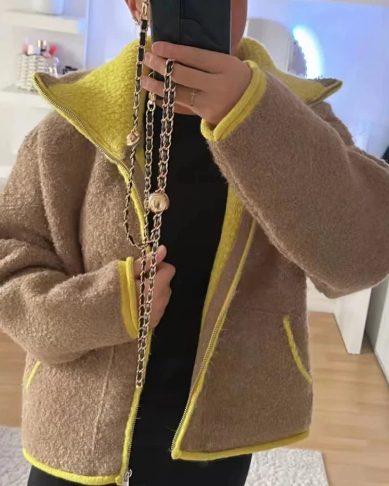 Strickjacke mit Kontrastbesatz und Reißverschluss