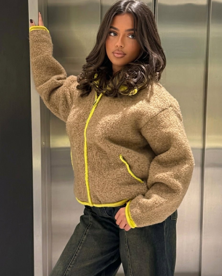 Strickjacke mit Kontrastbesatz und Reißverschluss