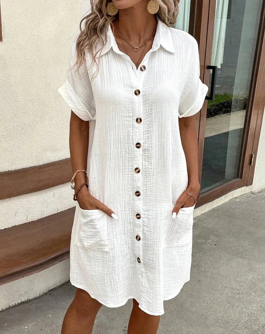 Audrey – Baumwoll-Leinen-Minikleid mit V-Ausschnitt