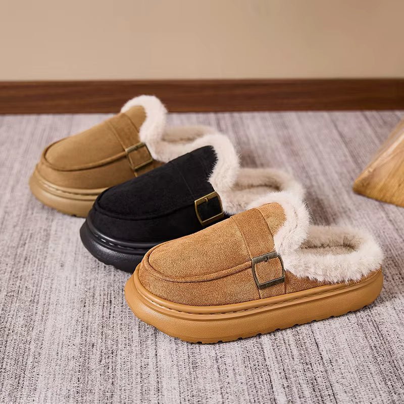 OLANE Cozy Fur-Lined Mule Platform Slippers Green36Shoes