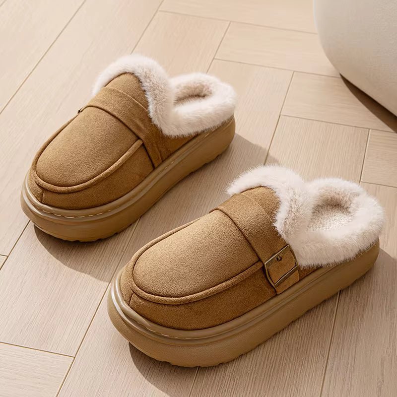 OLANE Cozy Fur-Lined Mule Platform Slippers Green36Shoes