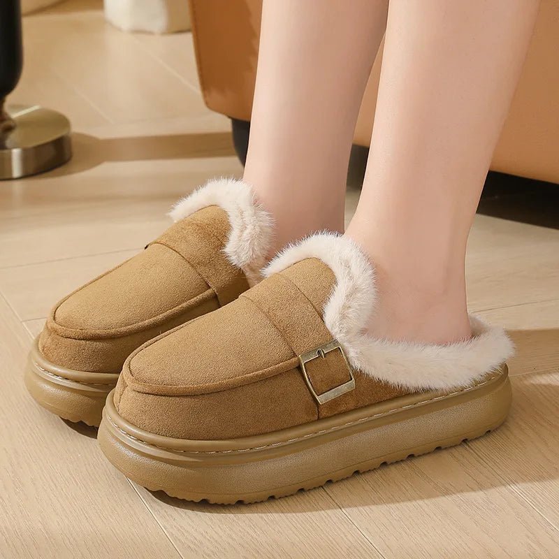 OLANE Cozy Fur-Lined Mule Platform Slippers Green36Shoes