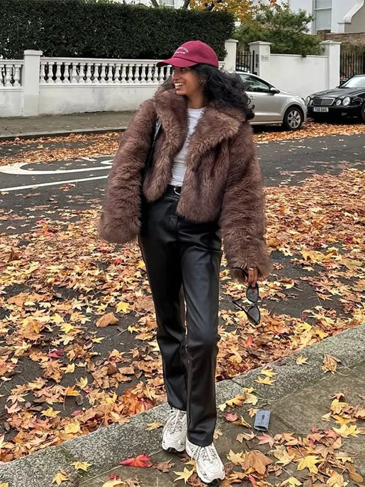 OLANE Cozy Plush Faux Fur Coat CoffeeSWomen's Coats & Jackets