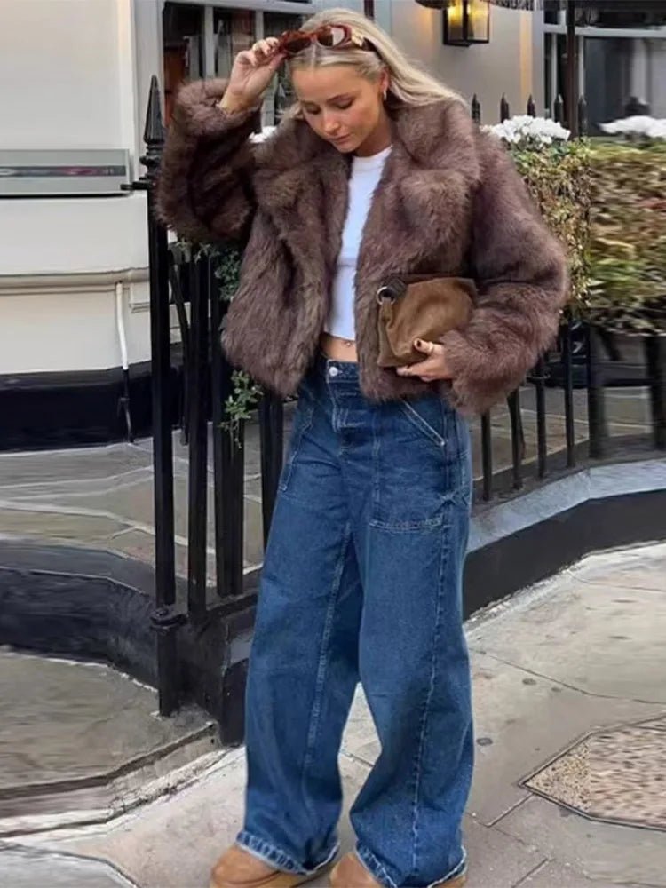 OLANE Cozy Plush Faux Fur Coat CoffeeSWomen's Coats & Jackets
