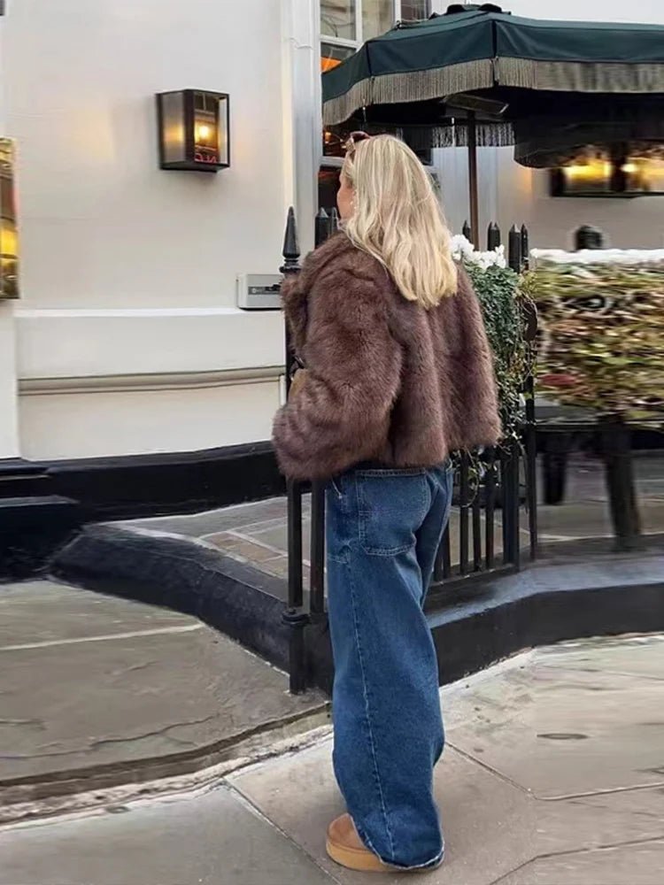 OLANE Cozy Plush Faux Fur Coat CoffeeSWomen's Coats & Jackets