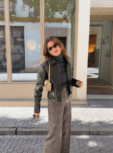 OLANE Crocodile Embossed Leather Jacket GreenMWomen's Coats & Jackets
