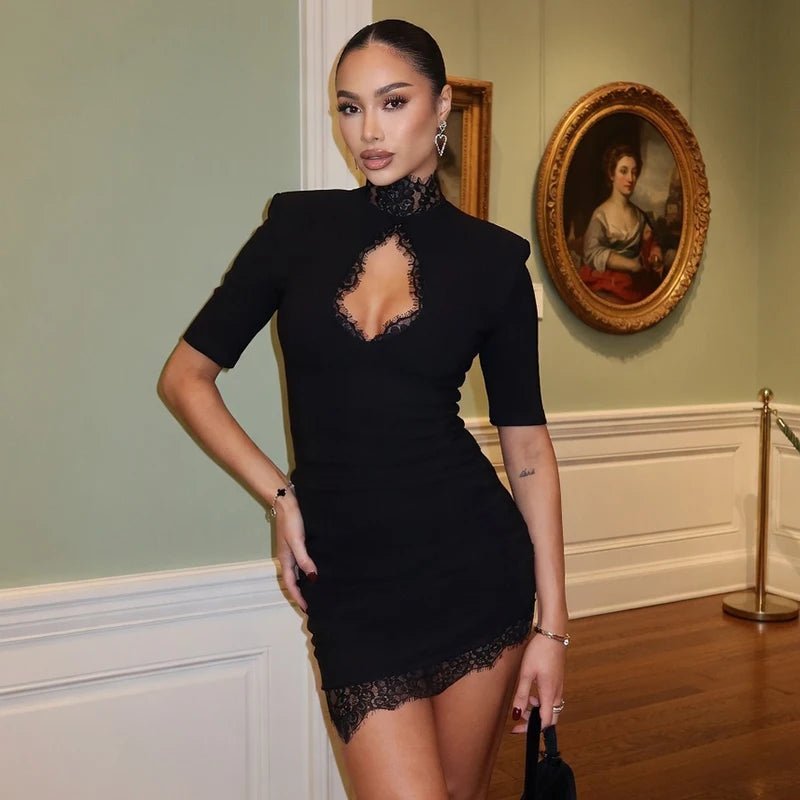 OLANE Cut-Out Lace Bodycon Mini Dress BlackSWomen's Dresses