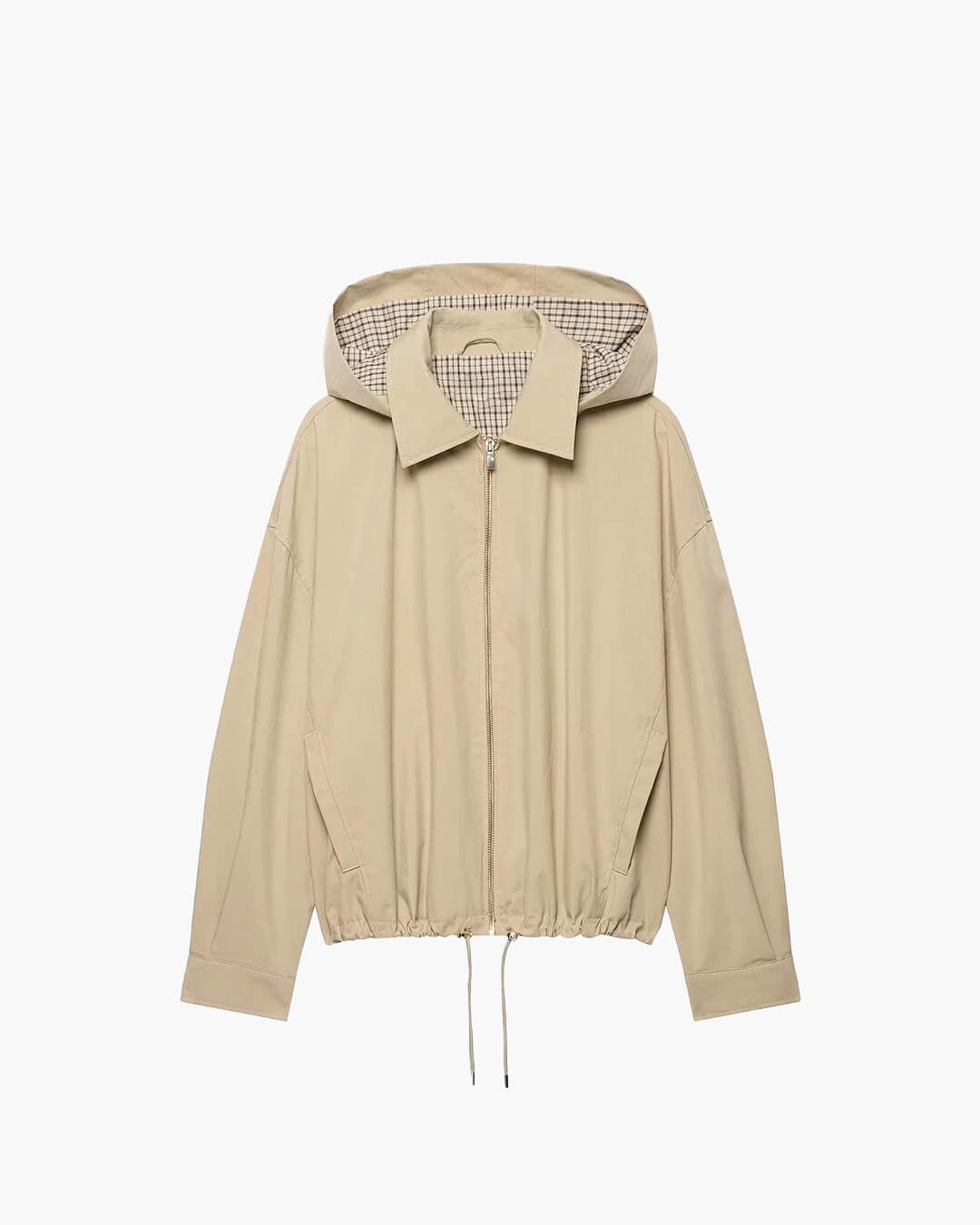 OLANE Drawstring Hooded Zip Jacket BeigeXSJacket