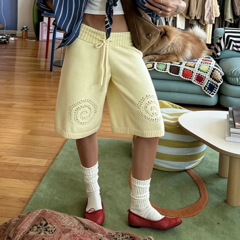 Strick-Culottes-Shorts mit Kordelzug in der Taille