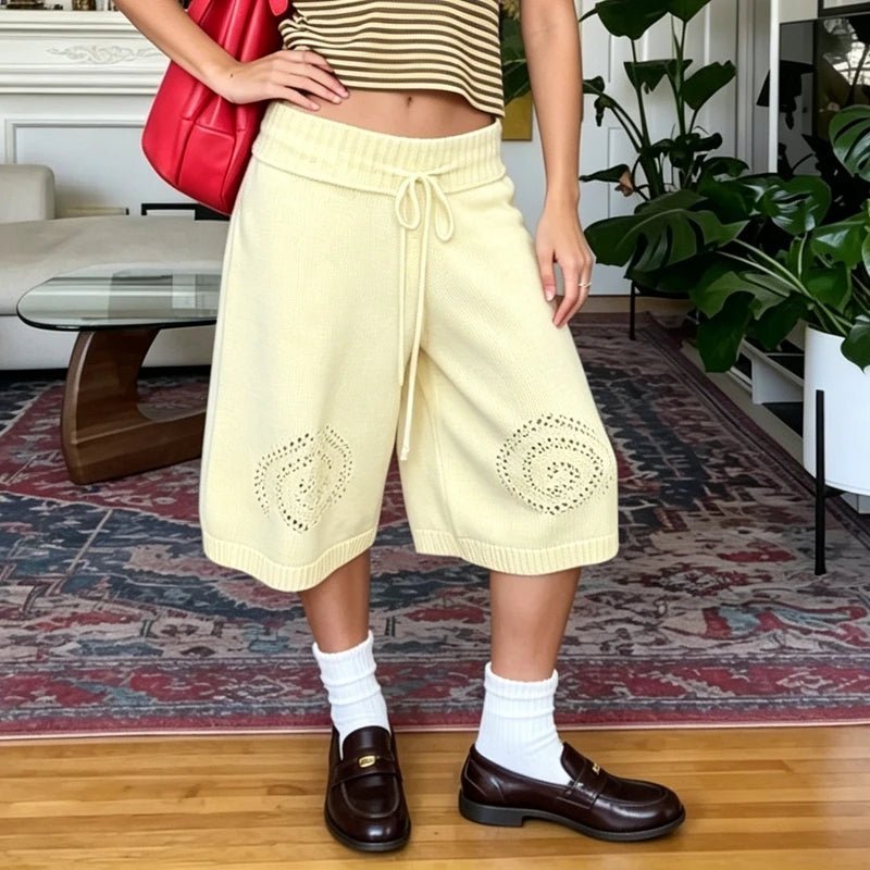 Strick-Culottes-Shorts mit Kordelzug in der Taille